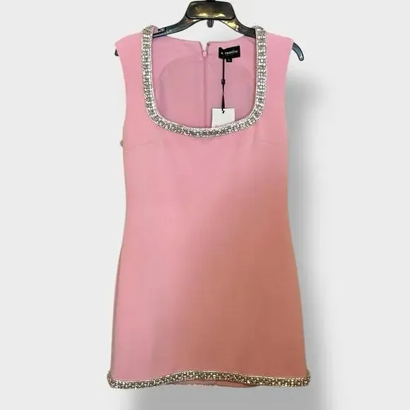 NWT 598 Retrofete Bexley Beaded Crystal Pink Mini Dress Embellished Large - Picture 2 of 14